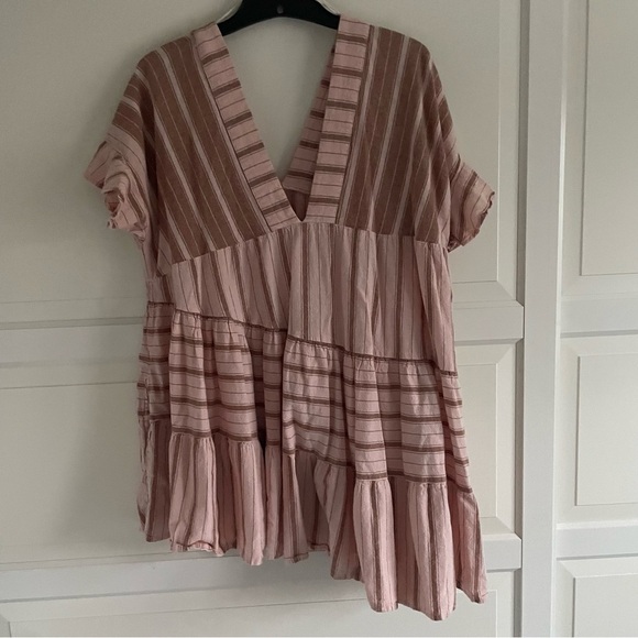 New! Free People Tan Brown Striped Cotton Living Tunic Mini Dress 20208 - Picture 3 of 11